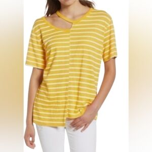 B.P. Nordstrom Remix Tina Assymetric Stripe Large Yellow Stripe Tee NEW